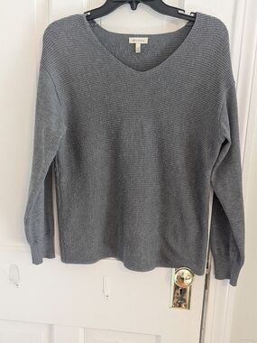Ella Moss Charcoal Ribbed V-Neck Sweater